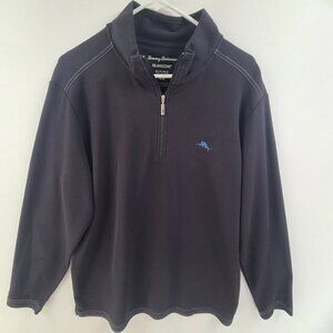 Tommy Bahama Island Zone Men's Long Sleeve 1/4 Zip Pullover Black Size L Supima